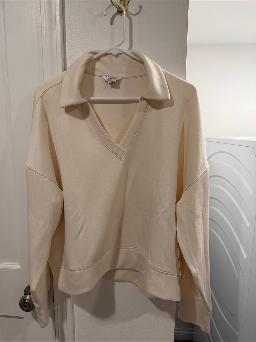 Danskin Cream V-Neck Collared Women’s Scuba Sweatshirt